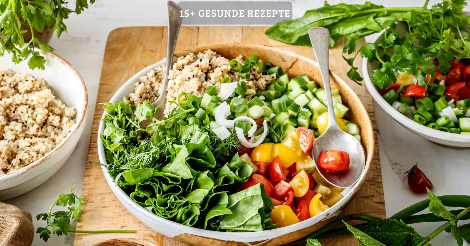 15+ gesunde rezepte, frische salat-bowl mit quinoa